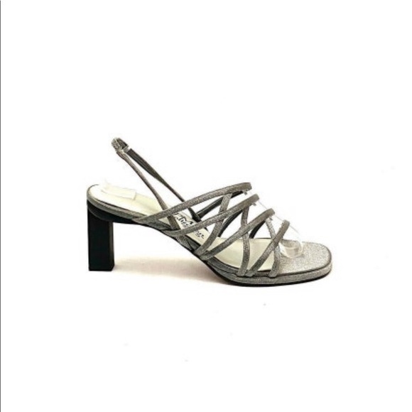 Vintage 1990s silver lurex strappy slingback heels - Picture 1 of 4